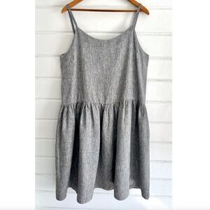 LEN OK LENOK 100% Linen Short Full Strappy Dress in Heather Charcoal - EUC! - L